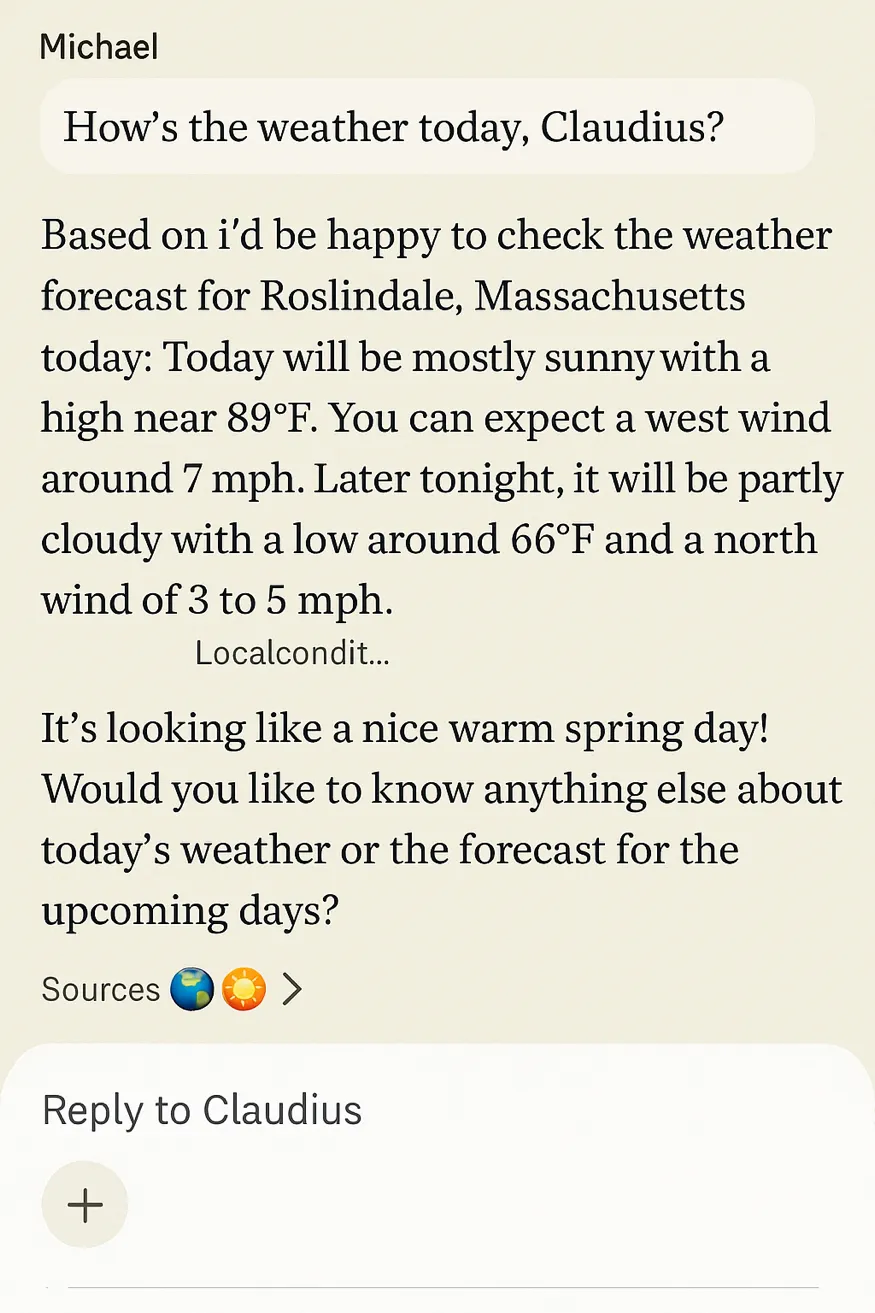 Screenshot showing previous conversation with 'Claudius'